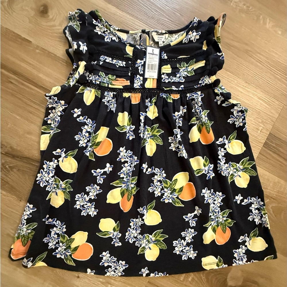 Crown & Ivy Women’s Floral Shirt Black with Lemon Print